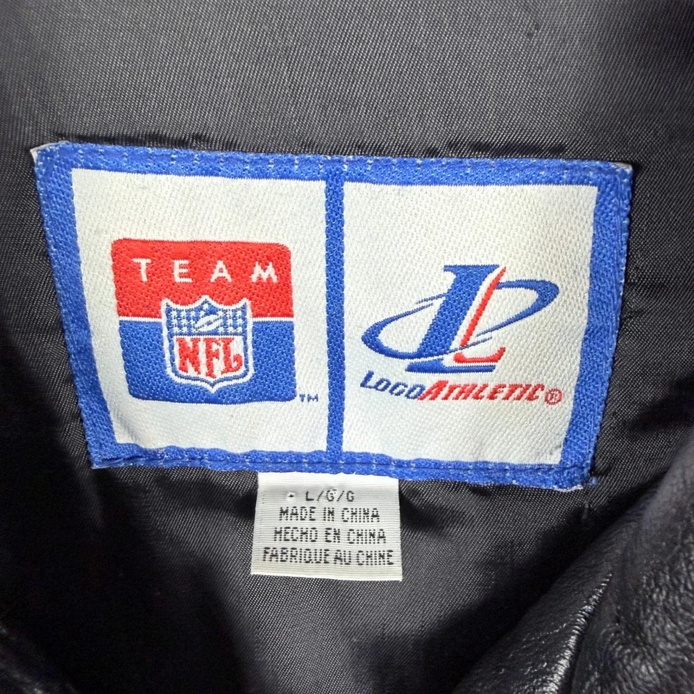 Vintage NFL Super Bowl XXXI Leather Jacket Logo Athletic Men's L Black Teal - Picture 2 of 7